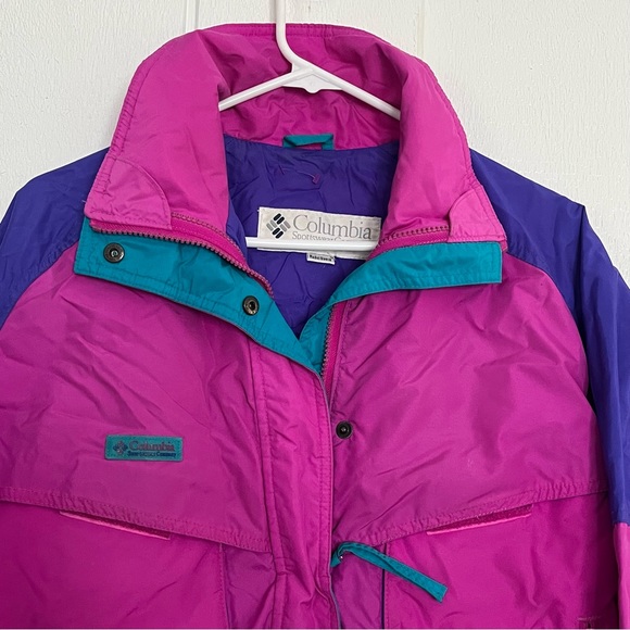 Vintage Women's 90s Columbia Powder Keg Ski Coat Bright Pink Purple Teal Small - Picture 3 of 16
